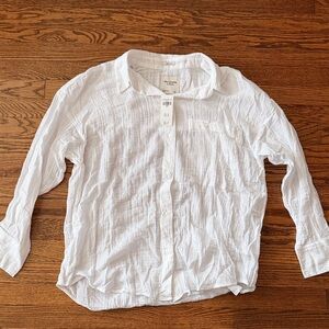 Abercrombie & Fitch Women’s Oversized White Textured Button-Down Shirt
